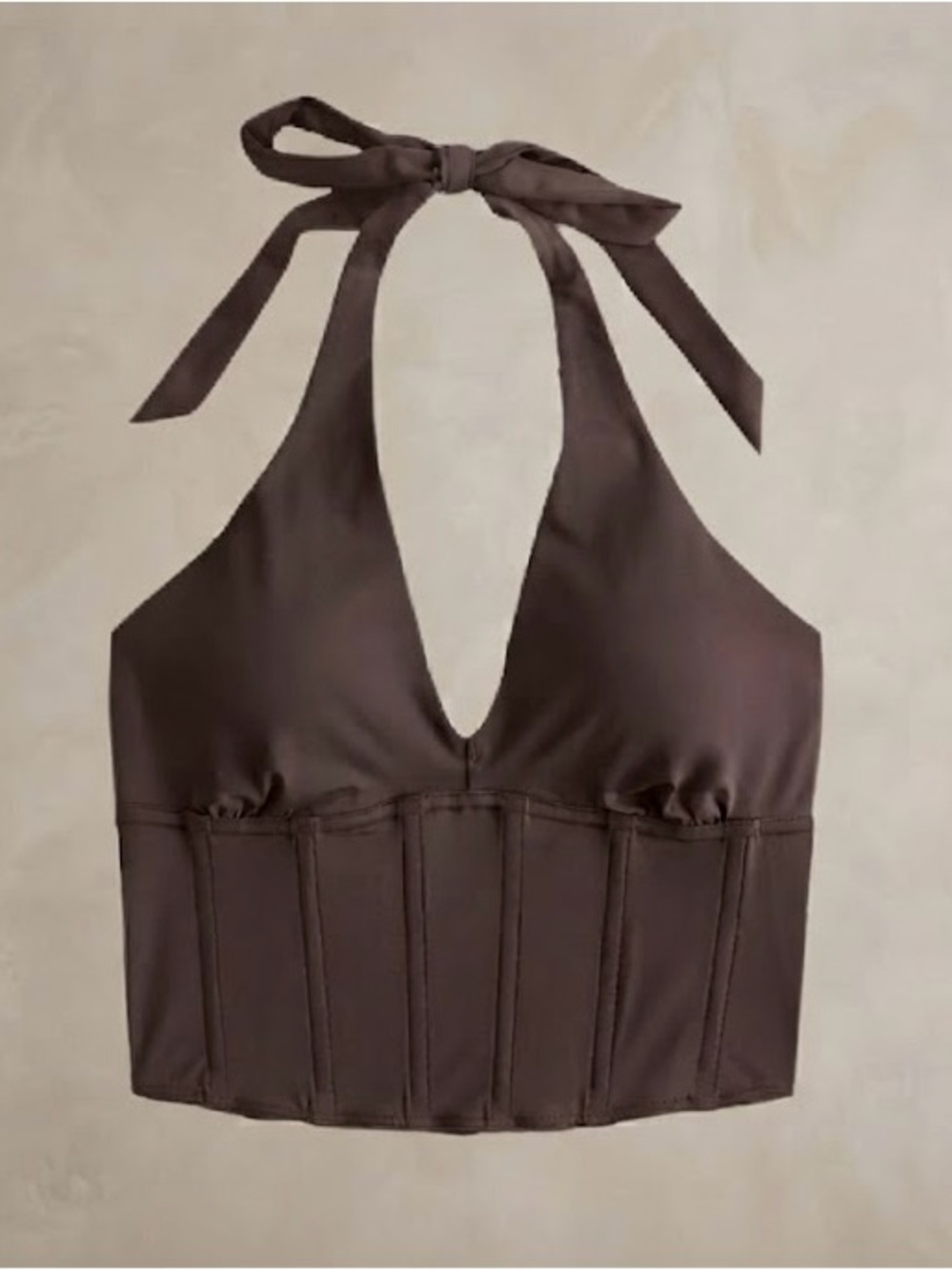 Brown Halter Corset-Style Crop Top